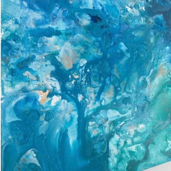 SALE-Fluid art painting, Blue Abstract Painting Original Art Wall Decor - Picture 3 of 3